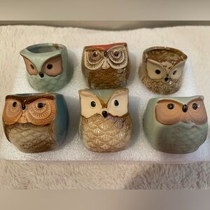 Set of Owl-Shaped Ceramic Candle Holders